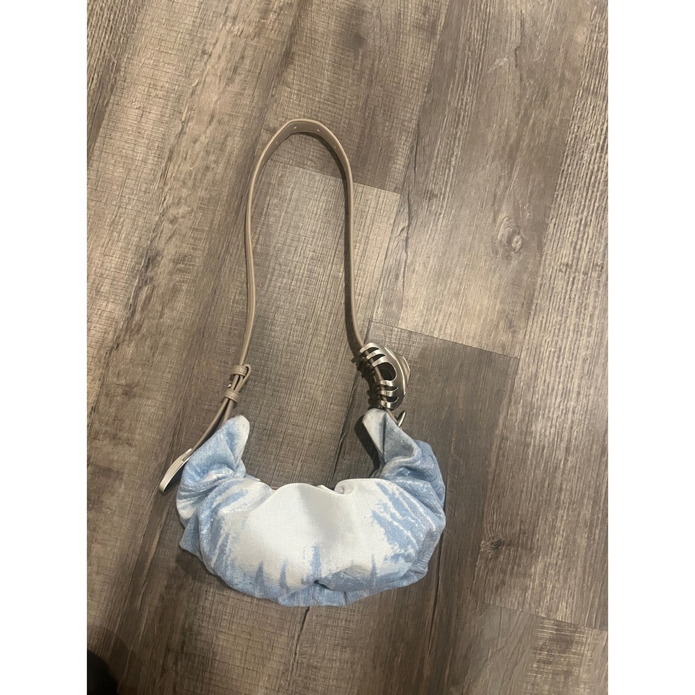 Diesel Charm-D Light Blue Tie Dye Canvas Shoulder Bag with Claw Clip Detail